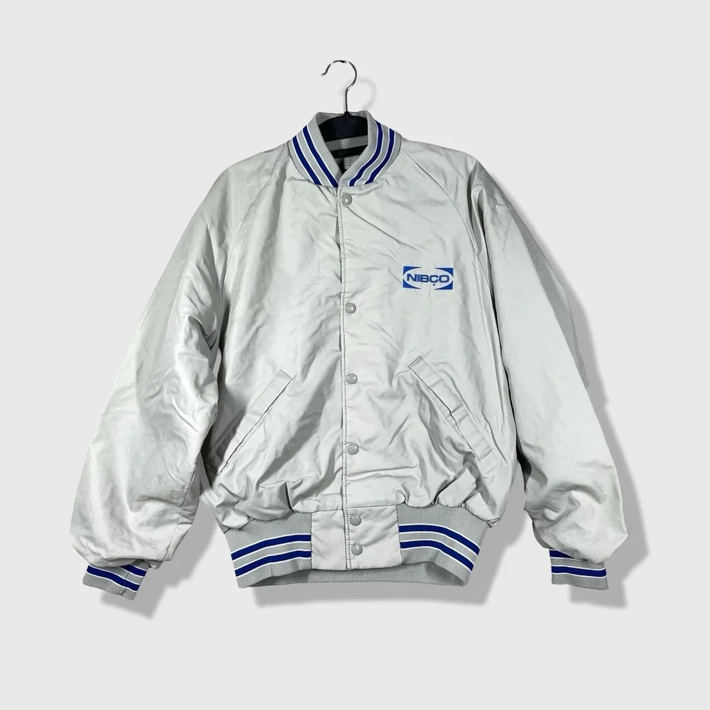 Dunbrooke Varsity Jacket Mens M Gray NIBCO Corporate Bomber‎ Vintage 80s